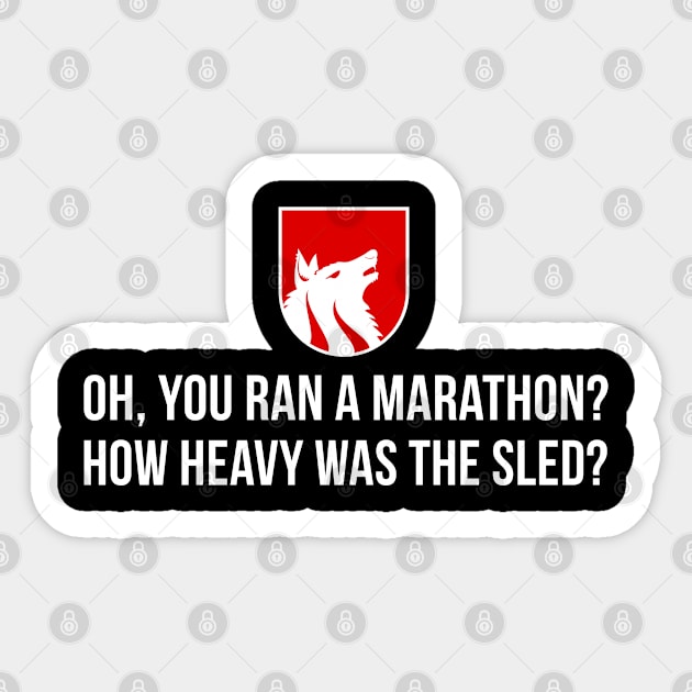 Husky T-Shirt Marathon Sled Dog vs. Human Running Humor Sticker by sheepmerch